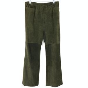Y2K Vintage Illia Suede Leather Bootleg Pants Womens Size 10 Low Rise Dark Green